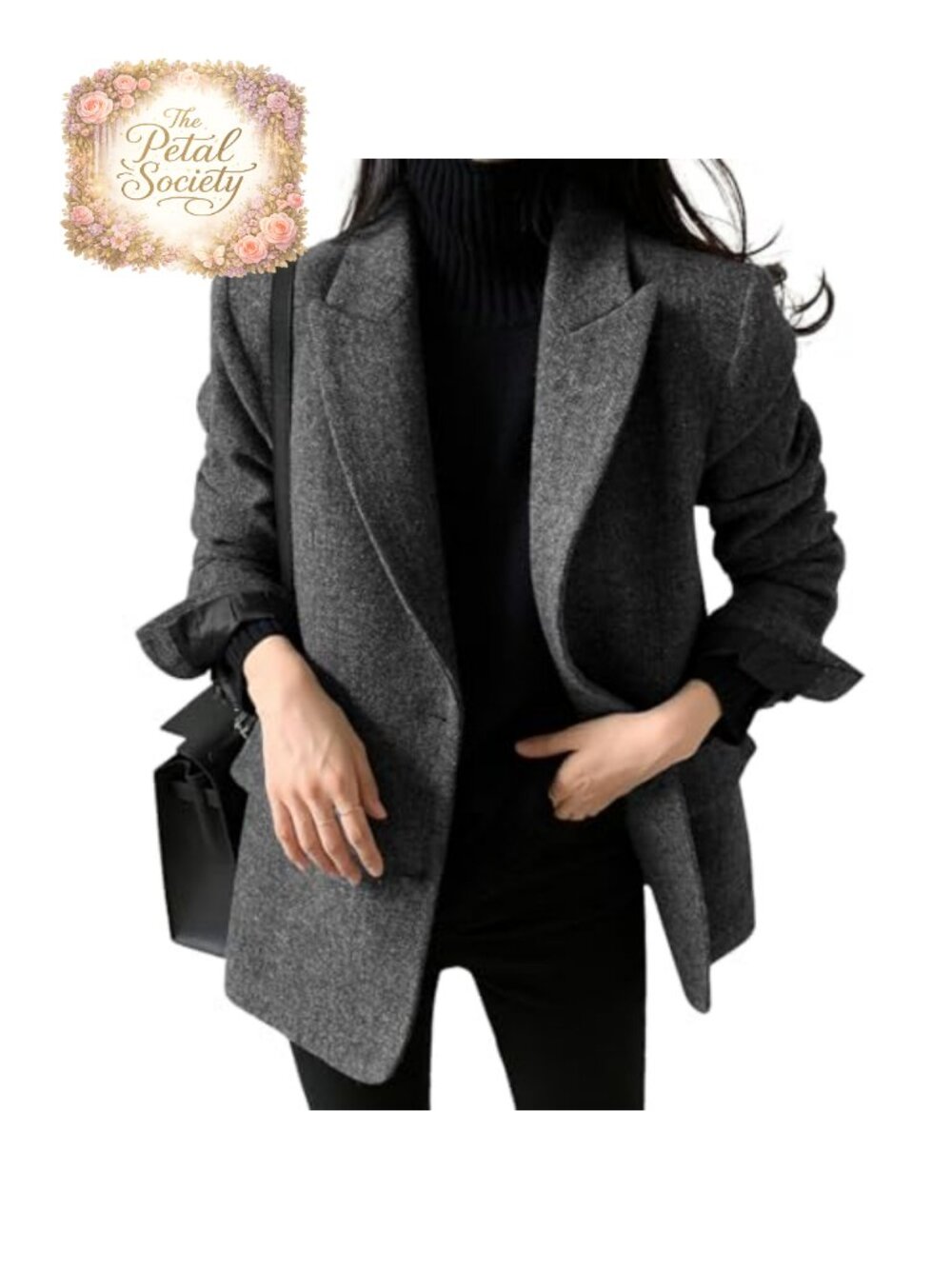 Wool Blend Mid Thigh Blazer Jacket Single Breasted Notch Lapel Business Work